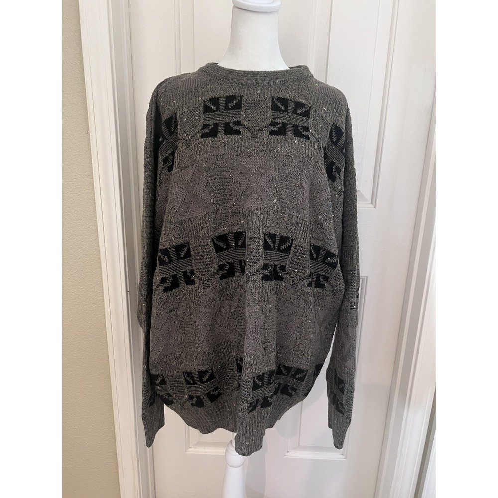 Harbour Club Vintage Wool Knit Made in Italy Grandpa Sweater Geometric Men's XL